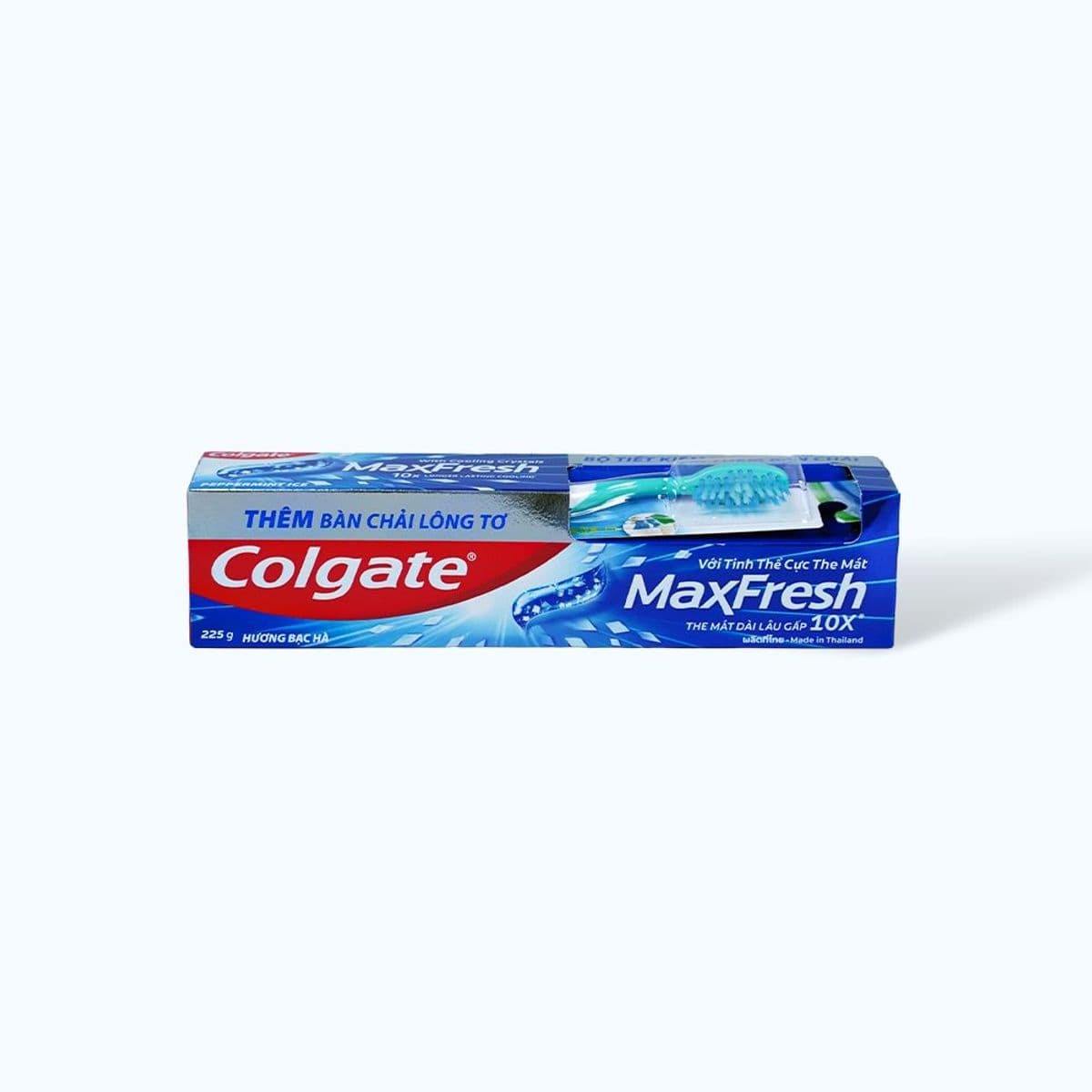 Kem Đánh Răng COLGATE Maxfresh Bạc Hà Tinh Thể The Mát tuýp 225g + Bàn Chải Đánh Răng