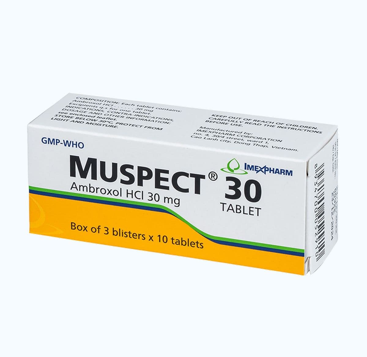 Viên nén Muspect 30mg Imexpharm hỗ trợ tan đờm trong bệnh hô hấp cấp và mạn tính (3 vỉ x 10 viên)