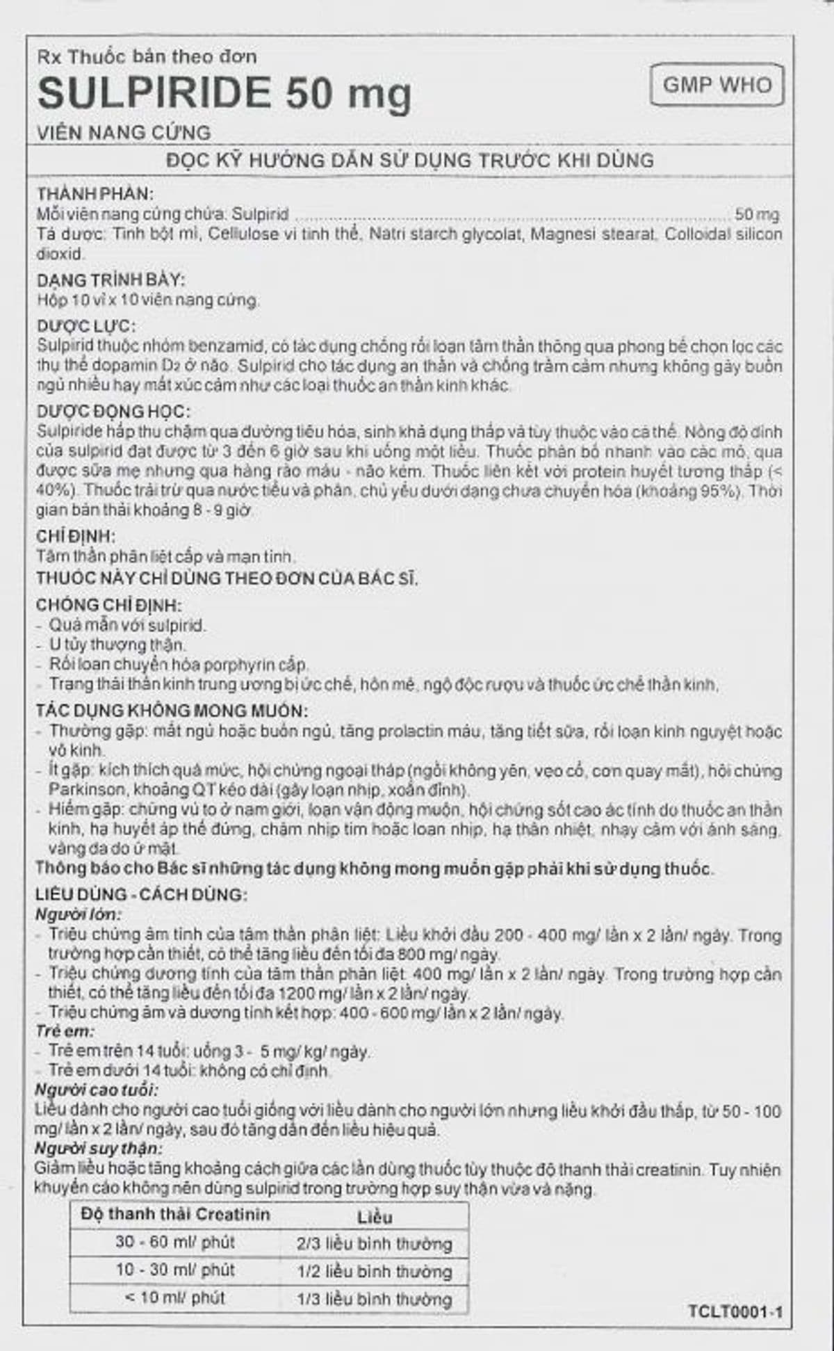 Viên nang cứng Sulpiride 50 Imexpharm điều trị tâm thần phân liệt (10 vỉ x 10 viên)