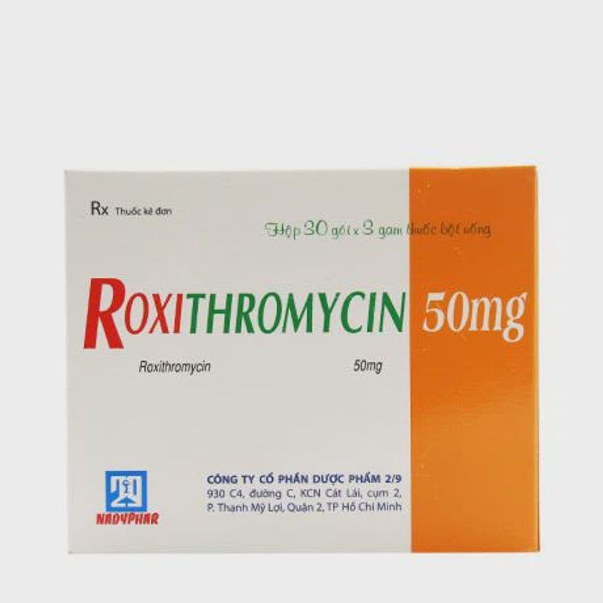 Thuốc bột uống Roxithromycin 50mg Nadyphar điều trị nhiễm khuẩn đường hô hấp (hộp 30 gói)
