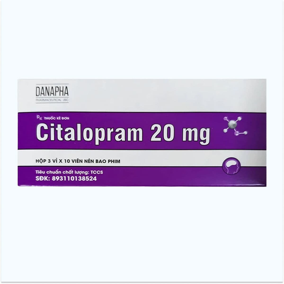 Viên nén Citalopram Danapha 20mg điều trị trầm cảm (3 vỉ x 10 viên)