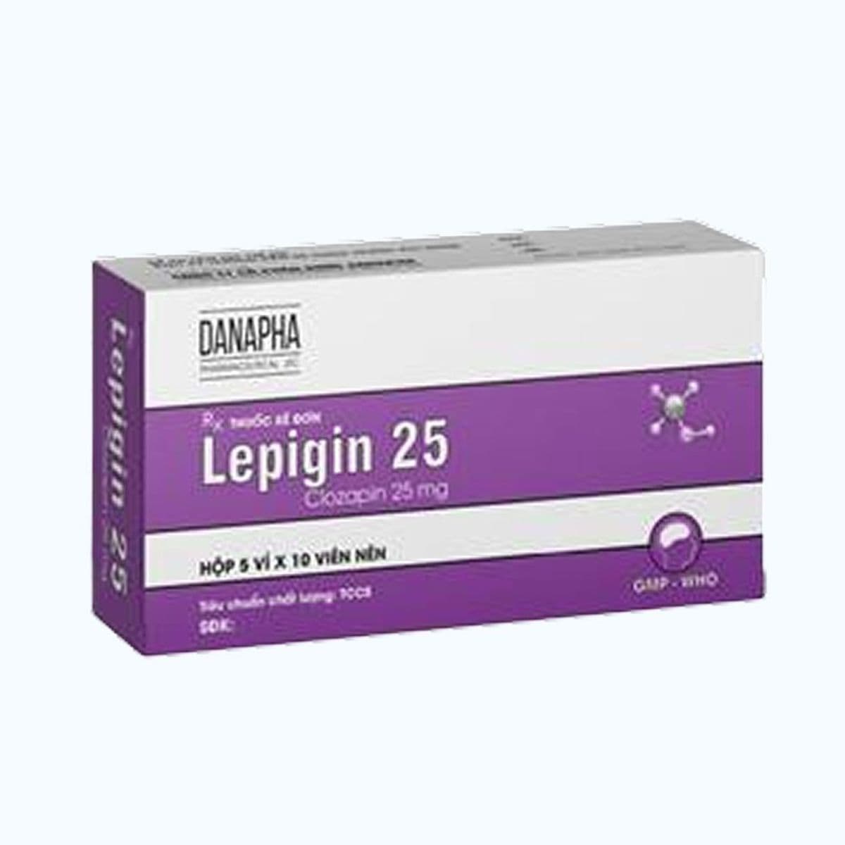 Viên nén Lepigin 25mg Danapha điều trị bệnh tâm thần phân liệt mức độ nặng (5 vỉ x 10 viên)