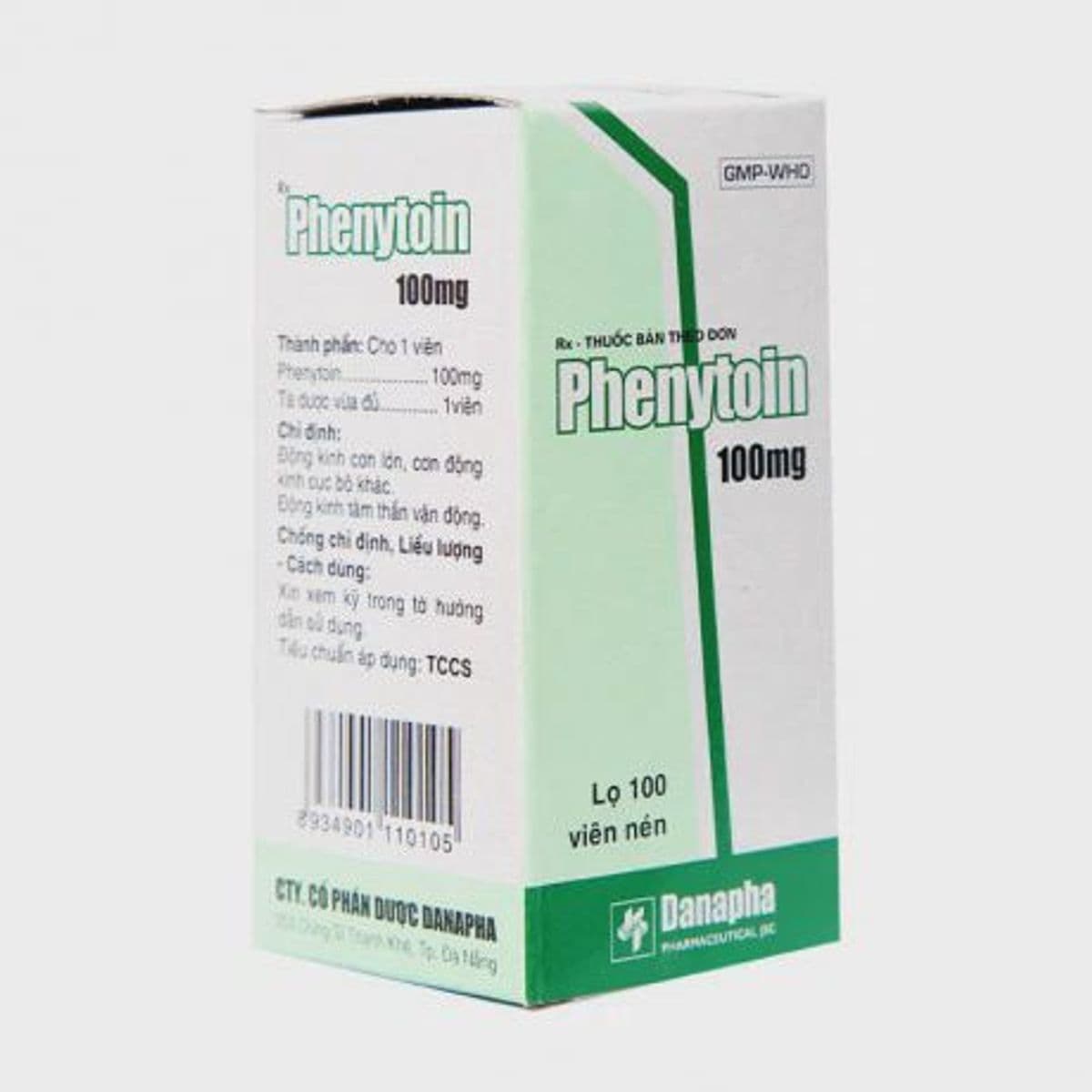 Viên nén Phenytoin 100mg Danapha điều trị động kinh (chai 100 viên)