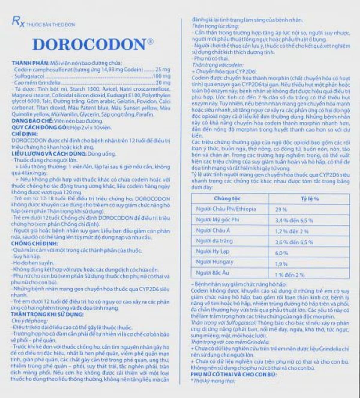 Viên nén bao đường Dorocodon Domesco trị ho khan do kích thích (2 vỉ x 10 viên)