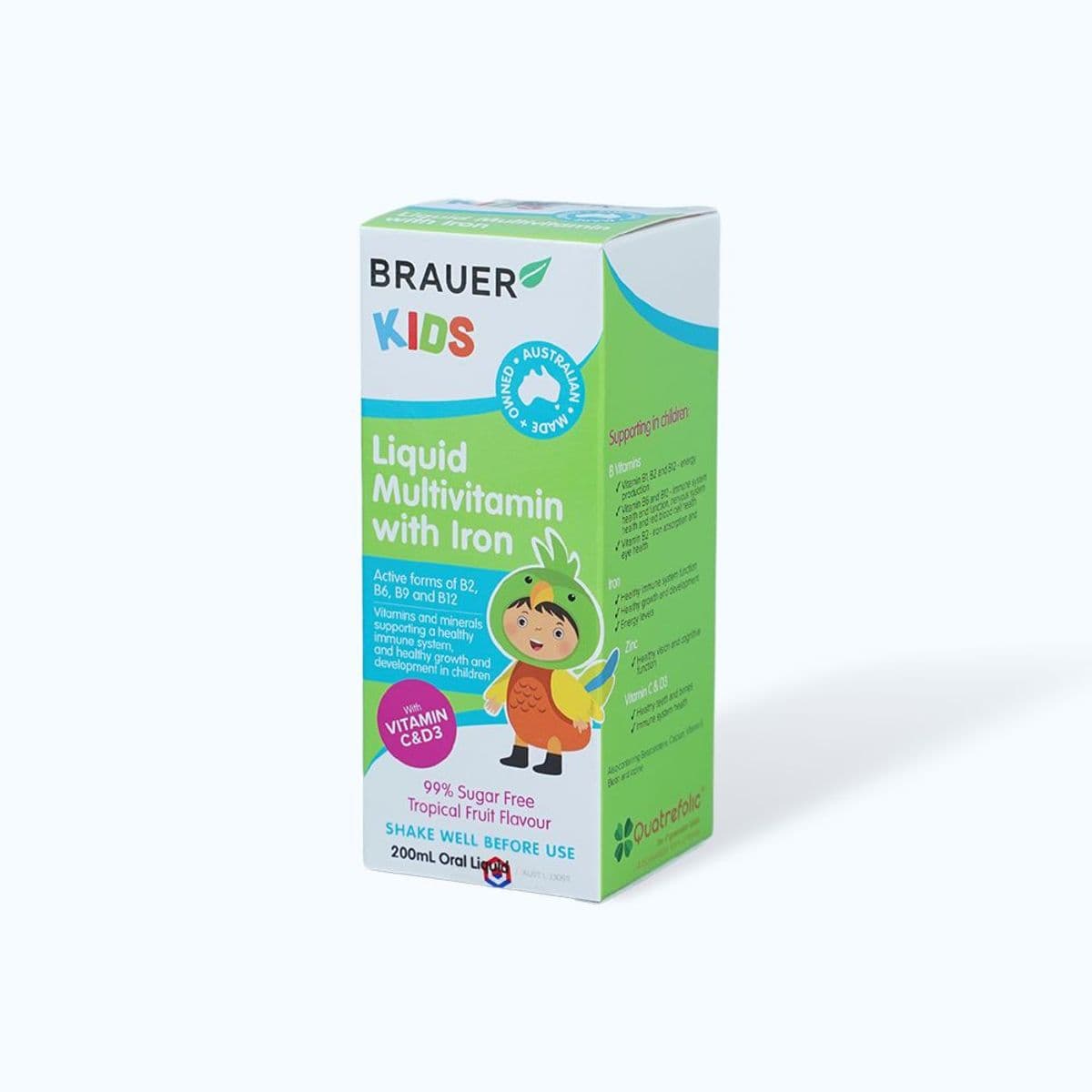 Siro BRAUER Kids Liquid Multivitamin With Iron bổ sung vitamin và khoáng chất cho trẻ (200ml)